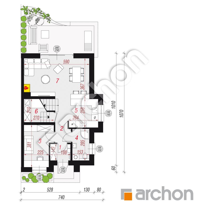 gotowy projekt Dom w klementynkach (B) rzut parteru