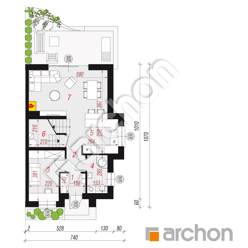 gotowy projekt Dom w klementynkach (B) rzut parteru