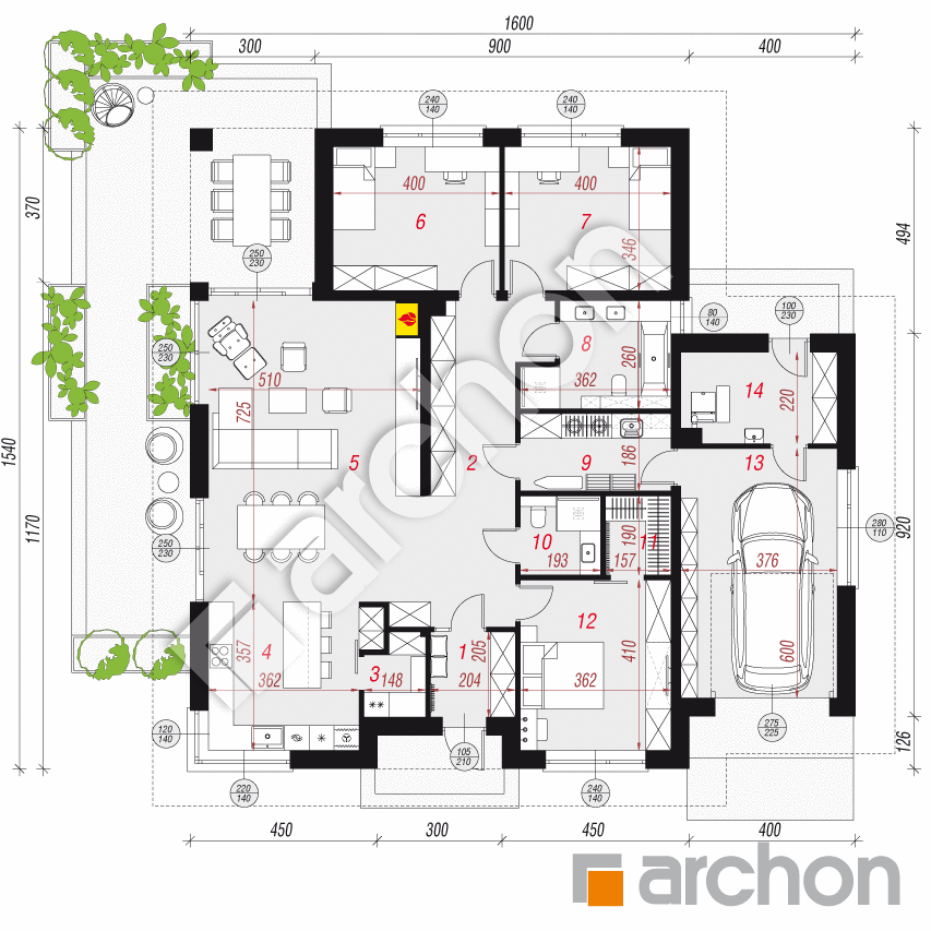 gotowy projekt Dom w renklodach 38 (G) rzut parteru