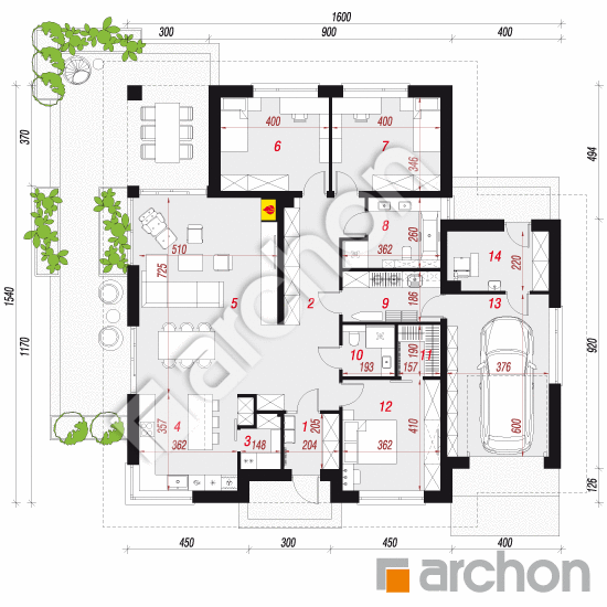 gotowy projekt Dom w renklodach 38 (G) rzut parteru