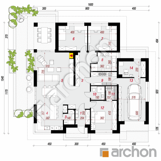 gotowy projekt Dom w renklodach 38 (G) rzut parteru