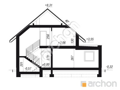 gotowy projekt Dom w malinówkach 31 (G2E) OZE przekroj budynku