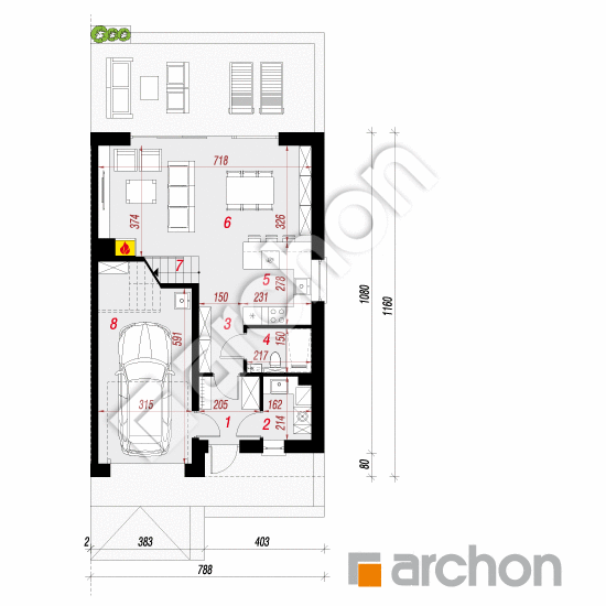 gotowy projekt Dom w narcyzach 6 (B) rzut parteru