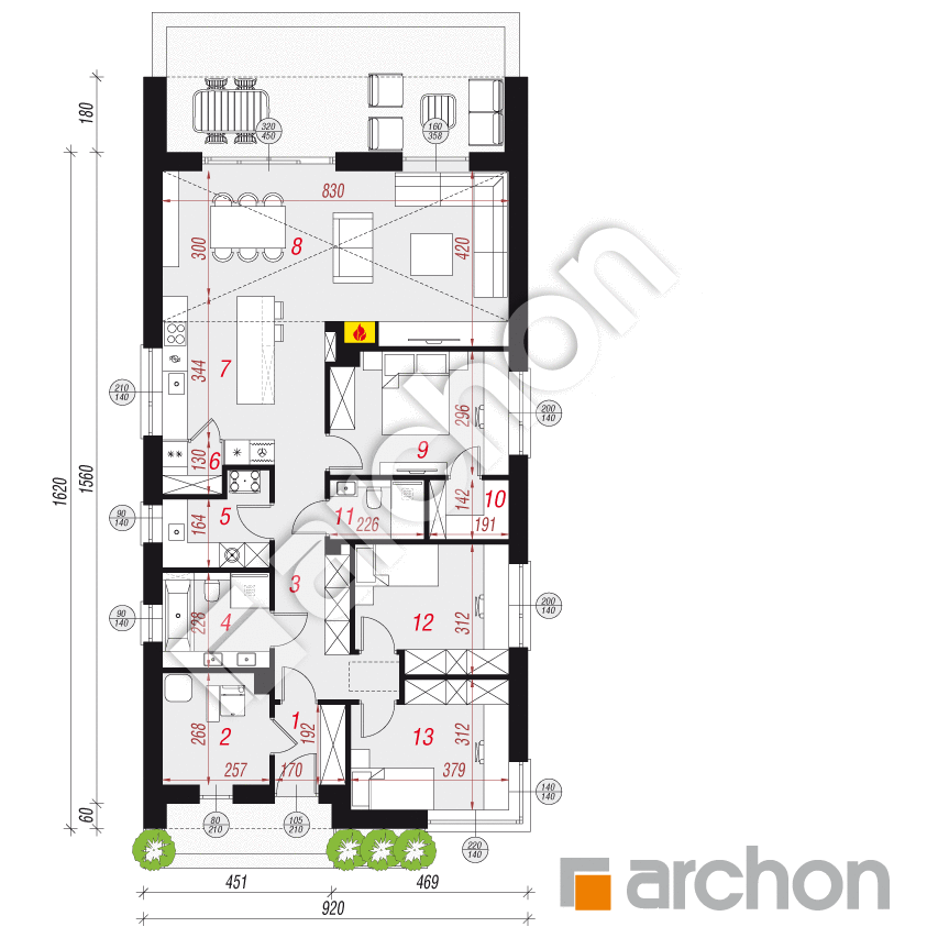 gotowy projekt Dom w czosnkach 3 (E) rzut parteru