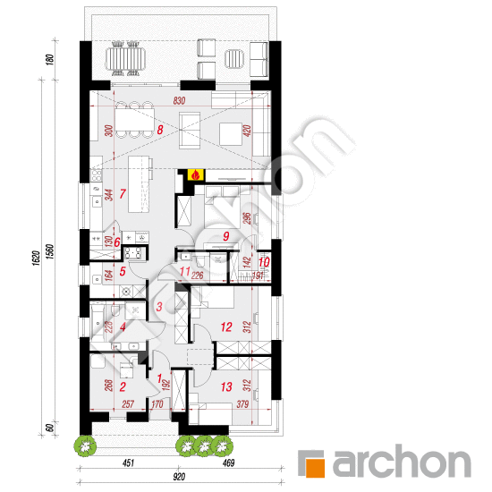 gotowy projekt Dom w czosnkach 3 (E) rzut parteru