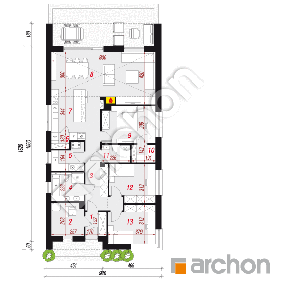 gotowy projekt Dom w czosnkach 3 (E) rzut parteru