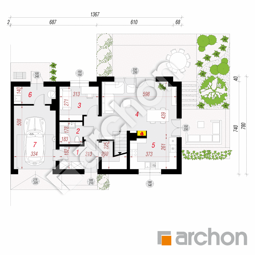gotowy projekt Dom w malinówkach 5 (B) rzut parteru