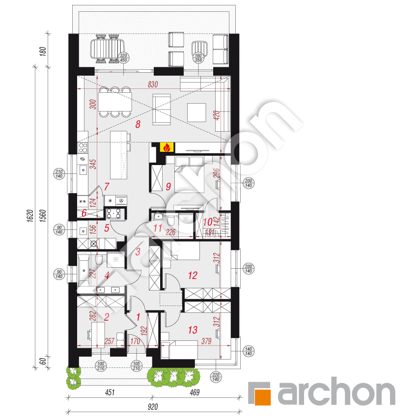 gotowy projekt Dom w czosnkach 2 (E) rzut parteru