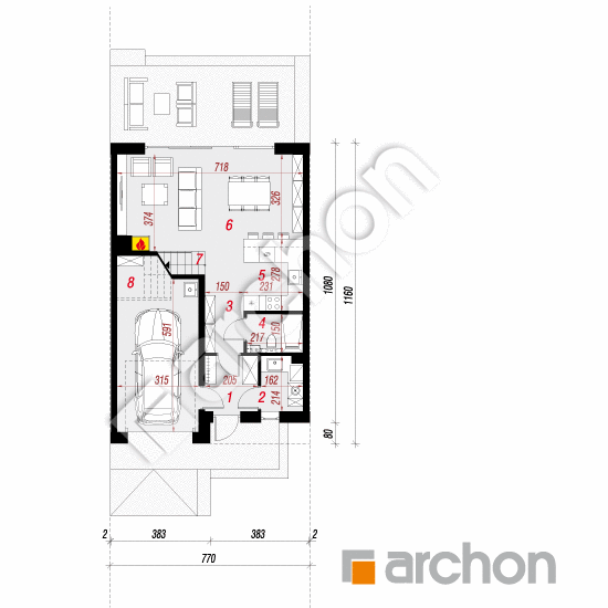 gotowy projekt Dom w narcyzach 6 (S) rzut parteru