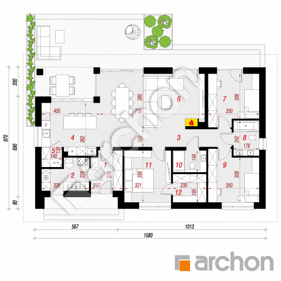 gotowy projekt Dom w atutach (E) rzut parteru