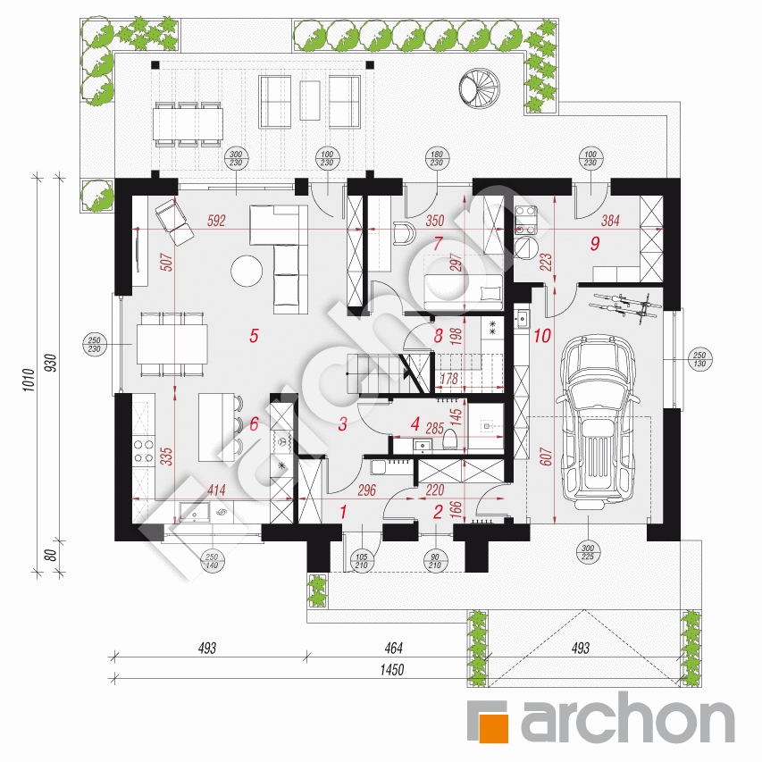 gotowy projekt Dom w balsamowcach 21 (GE) rzut parteru