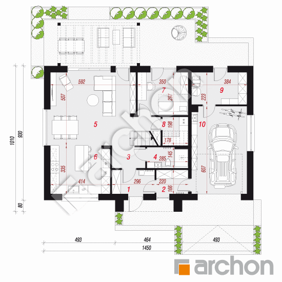 gotowy projekt Dom w balsamowcach 21 (GE) rzut parteru