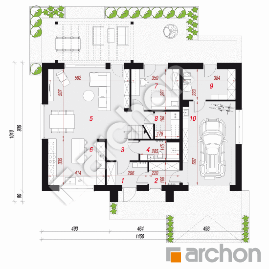 gotowy projekt Dom w balsamowcach 21 (GE) rzut parteru
