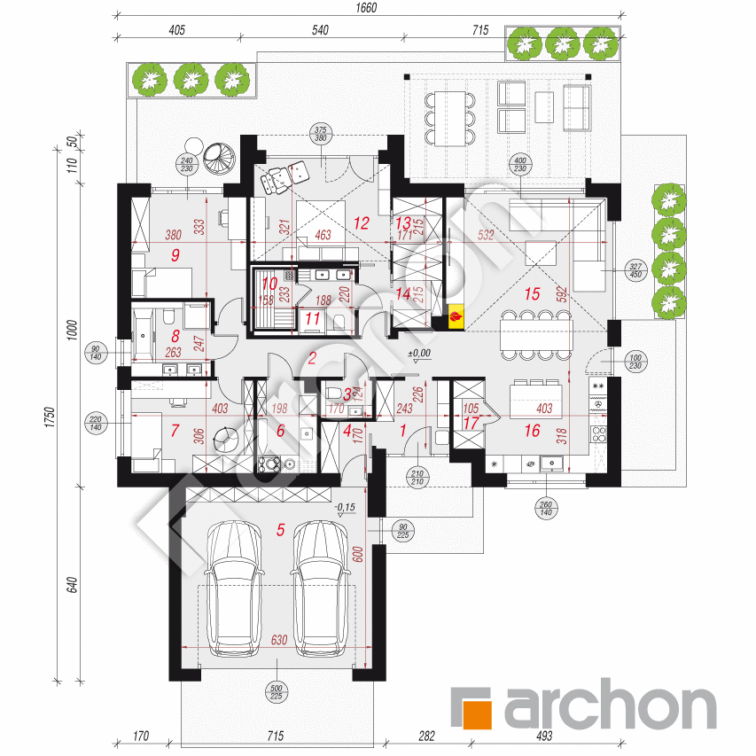 gotowy projekt Dom w sadźcach (G2E) rzut parteru