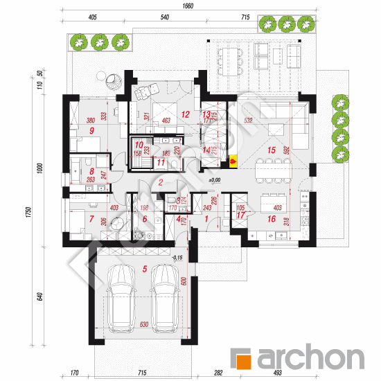 gotowy projekt Dom w sadźcach (G2E) rzut parteru