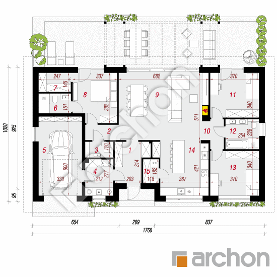 gotowy projekt Dom pod hebanowcem 5 (GE) rzut parteru