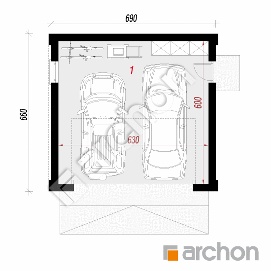 gotowy projekt Garaż 2-stanowiskowy G40 rzut parteru