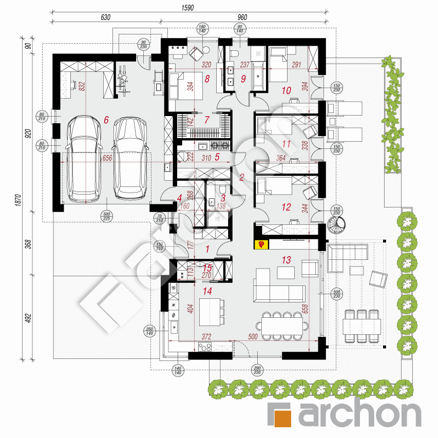 gotowy projekt Dom w berberysach 4 (G2) rzut parteru