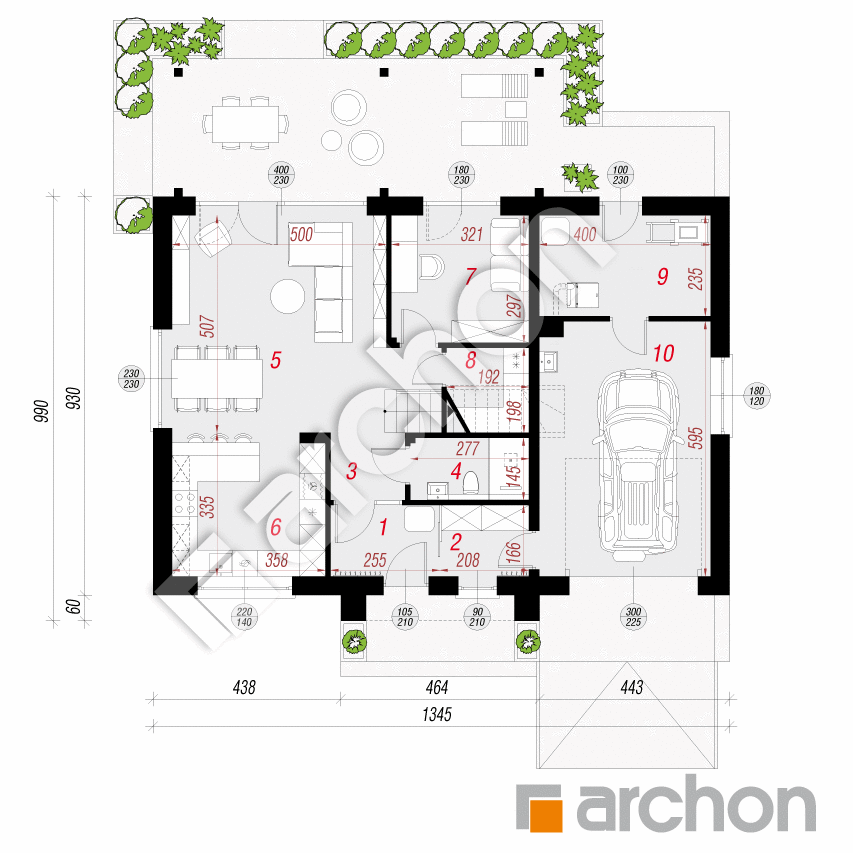 gotowy projekt Dom w balsamowcach 25 (G) rzut parteru