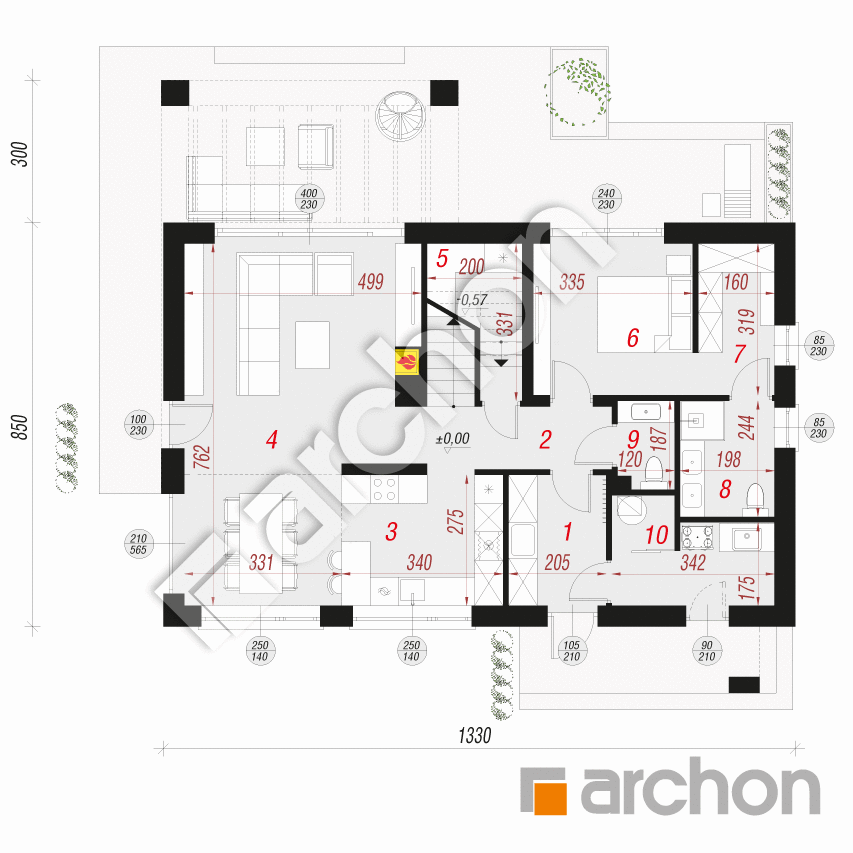 gotowy projekt Dom w szyszkowcach 10 (E) rzut parteru