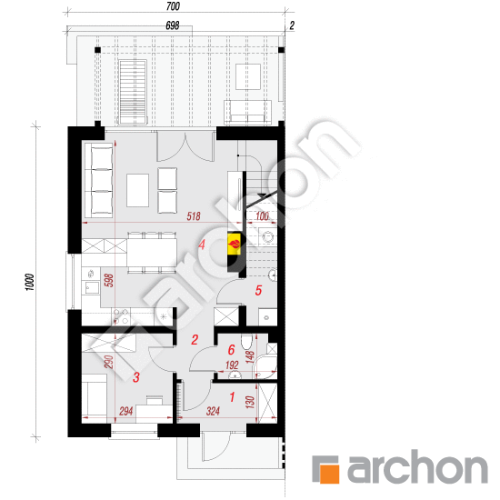 gotowy projekt Dom w tunbergiach 2 (B) rzut parteru