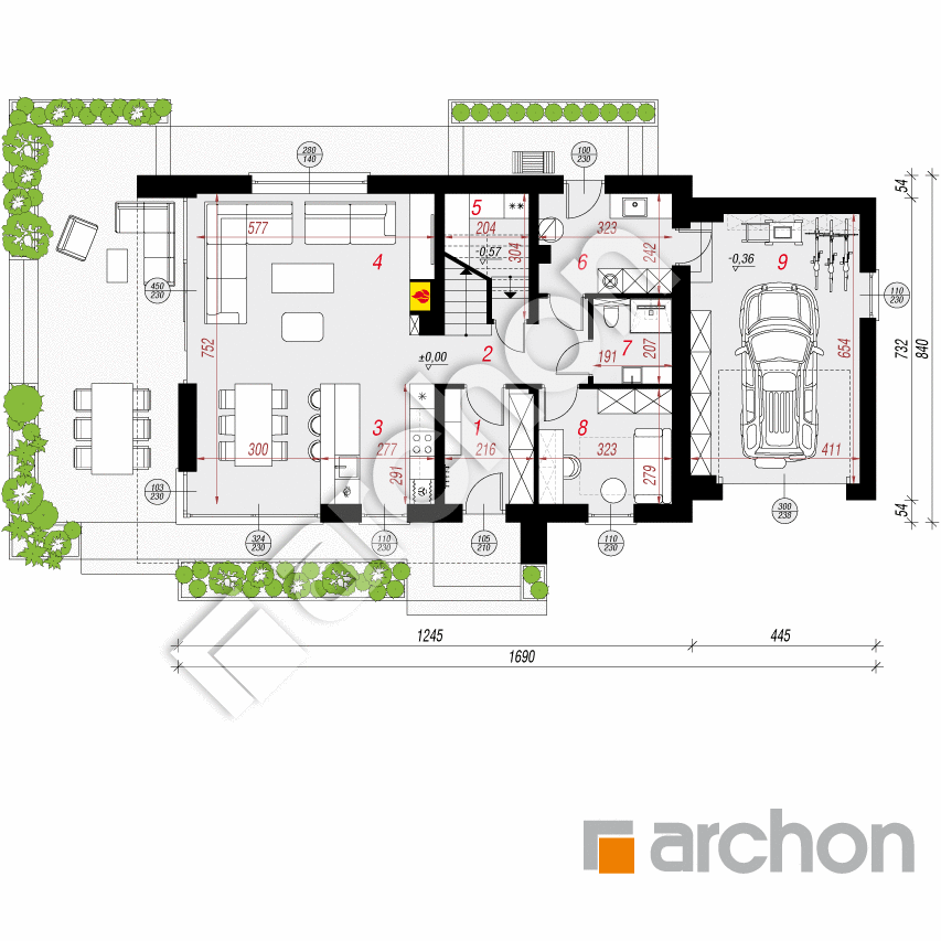 gotowy projekt Dom w szyszkowcach 8 (G) rzut parteru