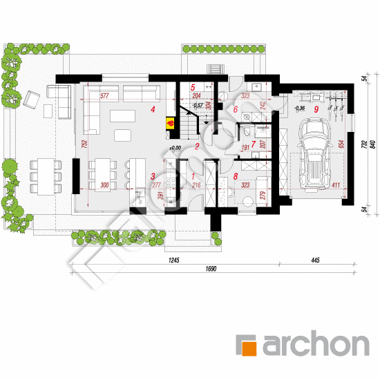 gotowy projekt Dom w szyszkowcach 8 (G) rzut parteru