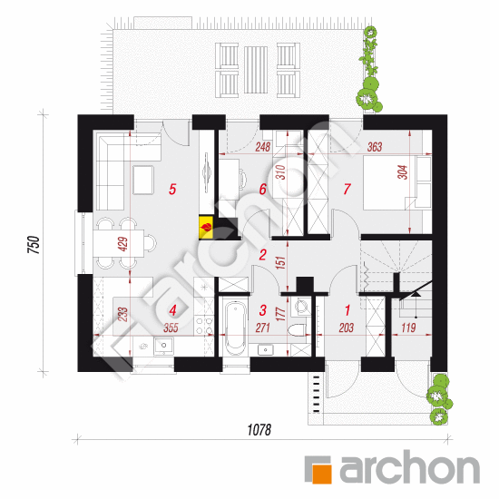 gotowy projekt Dom w halezjach (R2A) rzut parteru