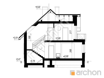 gotowy projekt Dom w awokado 2 (N) przekroj budynku
