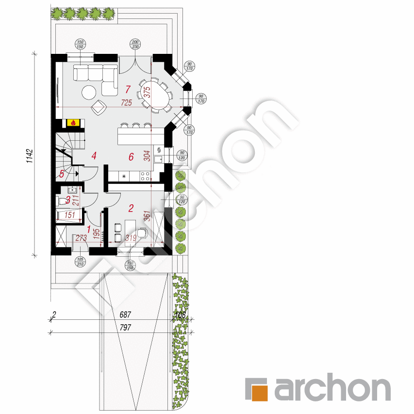 gotowy projekt Dom w ostróżkach 2 (P) rzut parteru