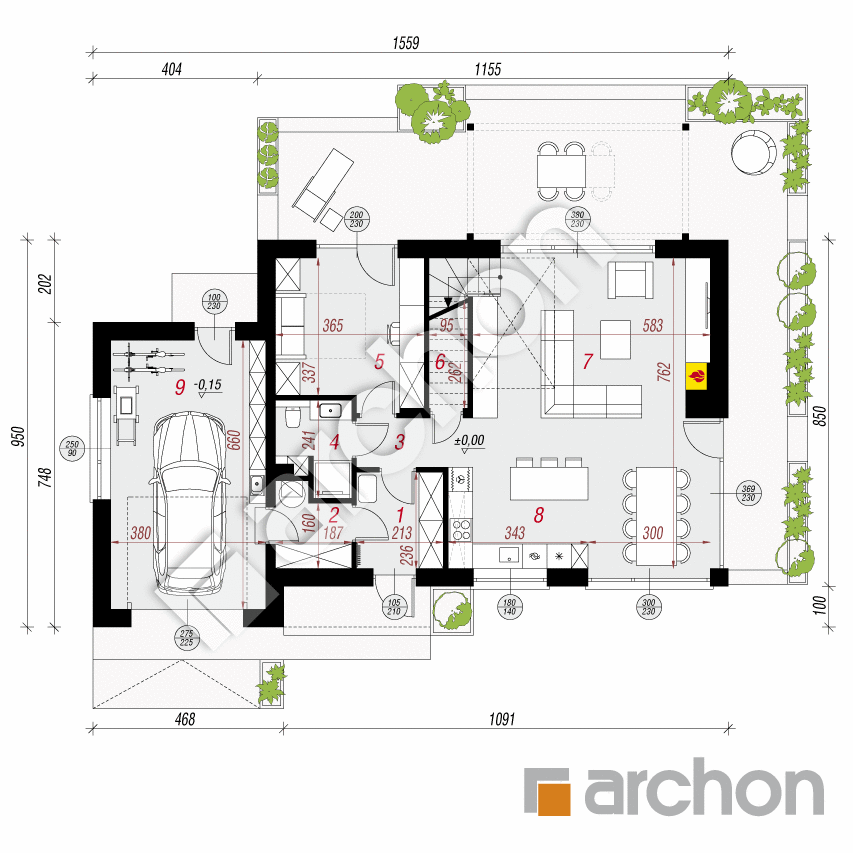 gotowy projekt Dom w siódmaczkach (G) rzut parteru