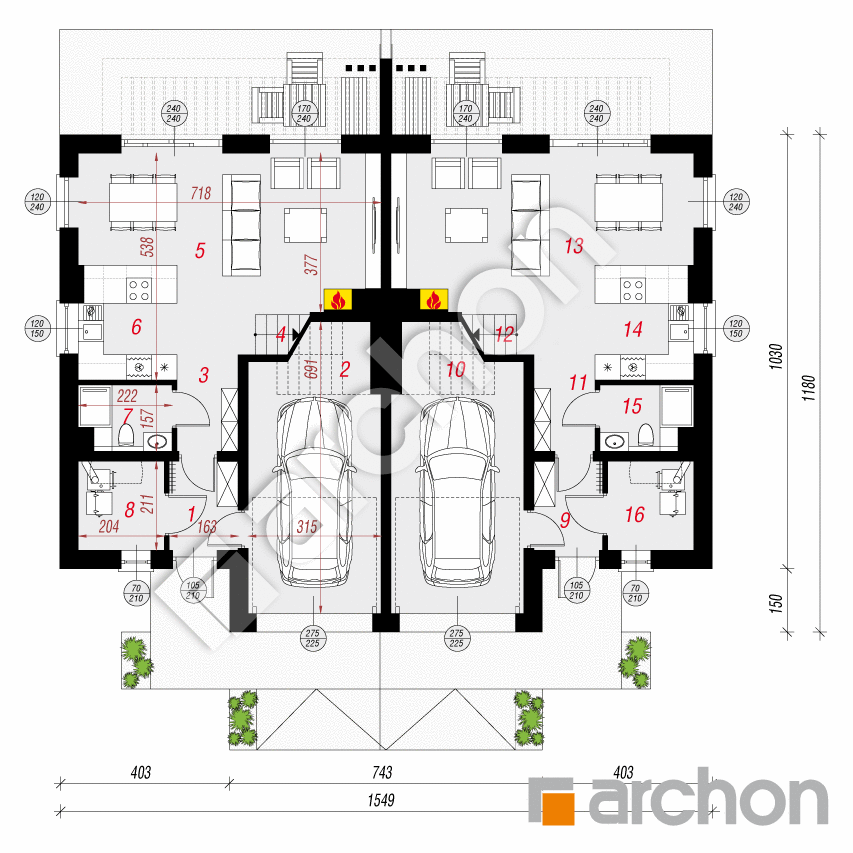gotowy projekt Dom w narcyzach 2 (R2) rzut parteru