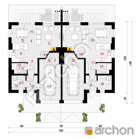 gotowy projekt Dom w narcyzach 2 (R2) rzut parteru