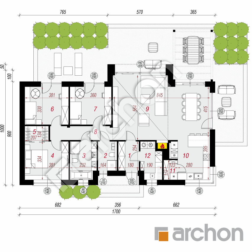 gotowy projekt Dom w sadźcach 2 (E) rzut parteru
