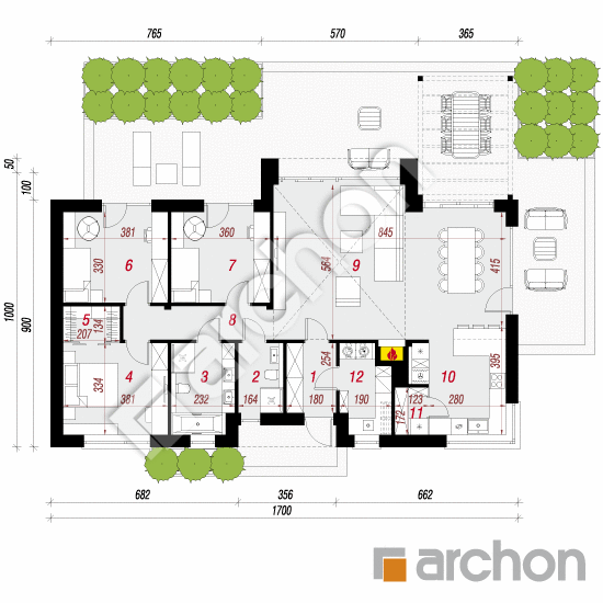 gotowy projekt Dom w sadźcach 2 (E) rzut parteru