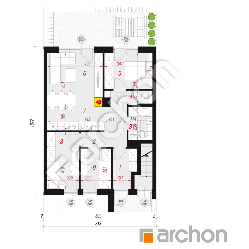 gotowy projekt Dom przy trakcie 3 (R2S) rzut parteru