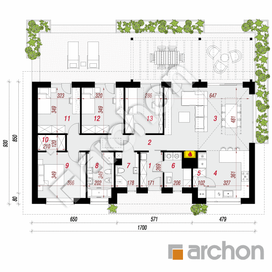 gotowy projekt Dom w kosaćcach 16 (A) rzut parteru
