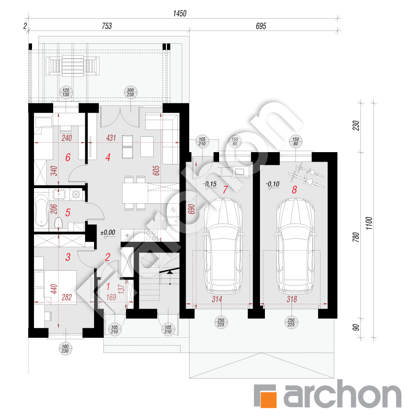 gotowy projekt Dom w bratkach 4 (R2B) rzut parteru