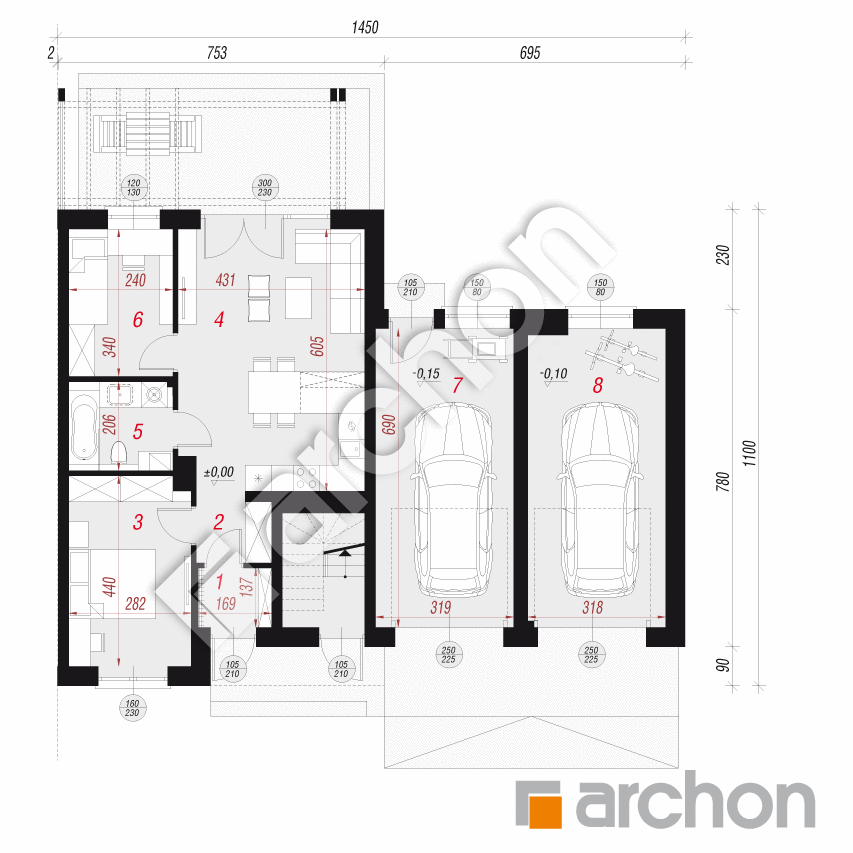 gotowy projekt Dom w bratkach 4 (R2B) rzut parteru