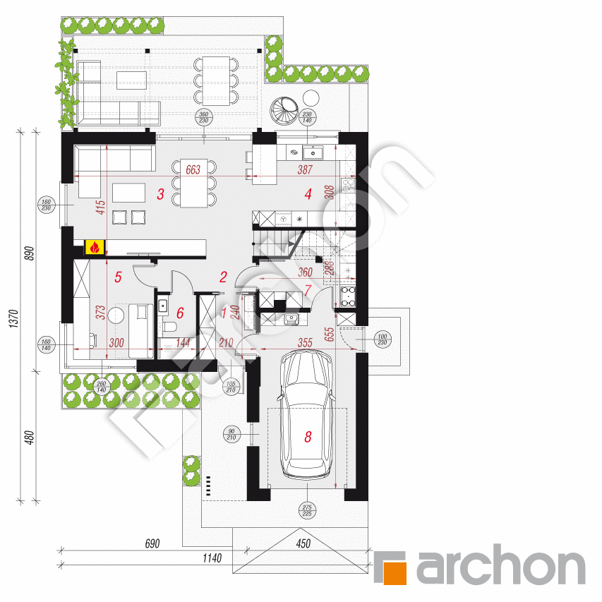 gotowy projekt Dom w kaldezjach 3 (GE) rzut parteru