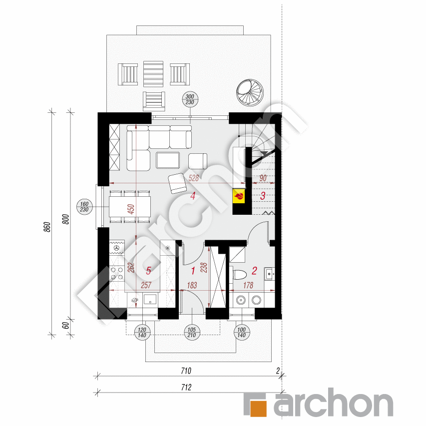 gotowy projekt Dom w modrakach 2 (B) rzut parteru
