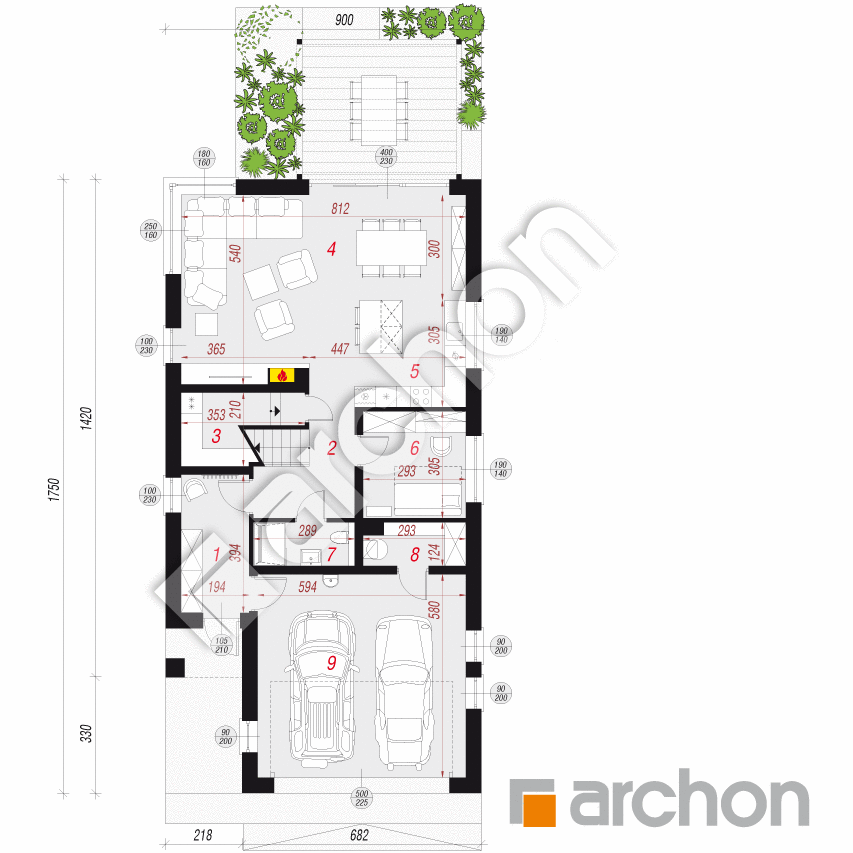 gotowy projekt Dom w aroniach 2 (G2) rzut parteru