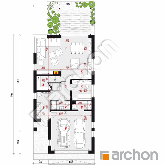 gotowy projekt Dom w aroniach 2 (G2) rzut parteru