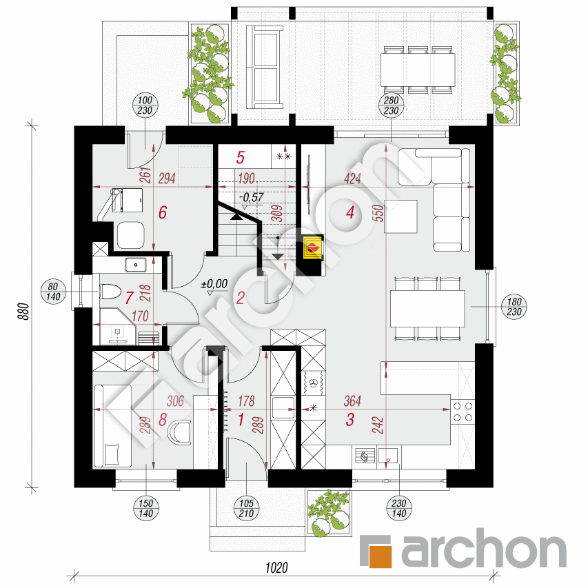 gotowy projekt Dom w zielistkach 32 (A) rzut parteru