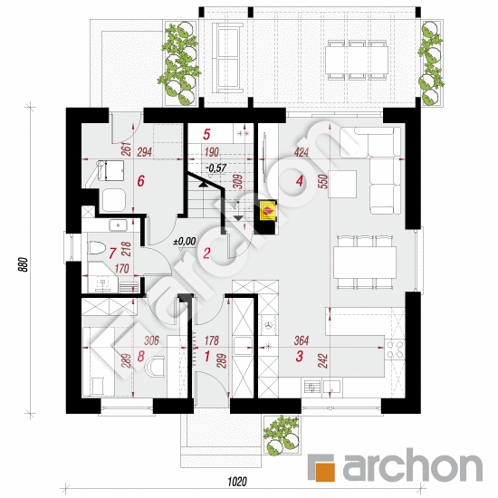 gotowy projekt Dom w zielistkach 32 (A) rzut parteru