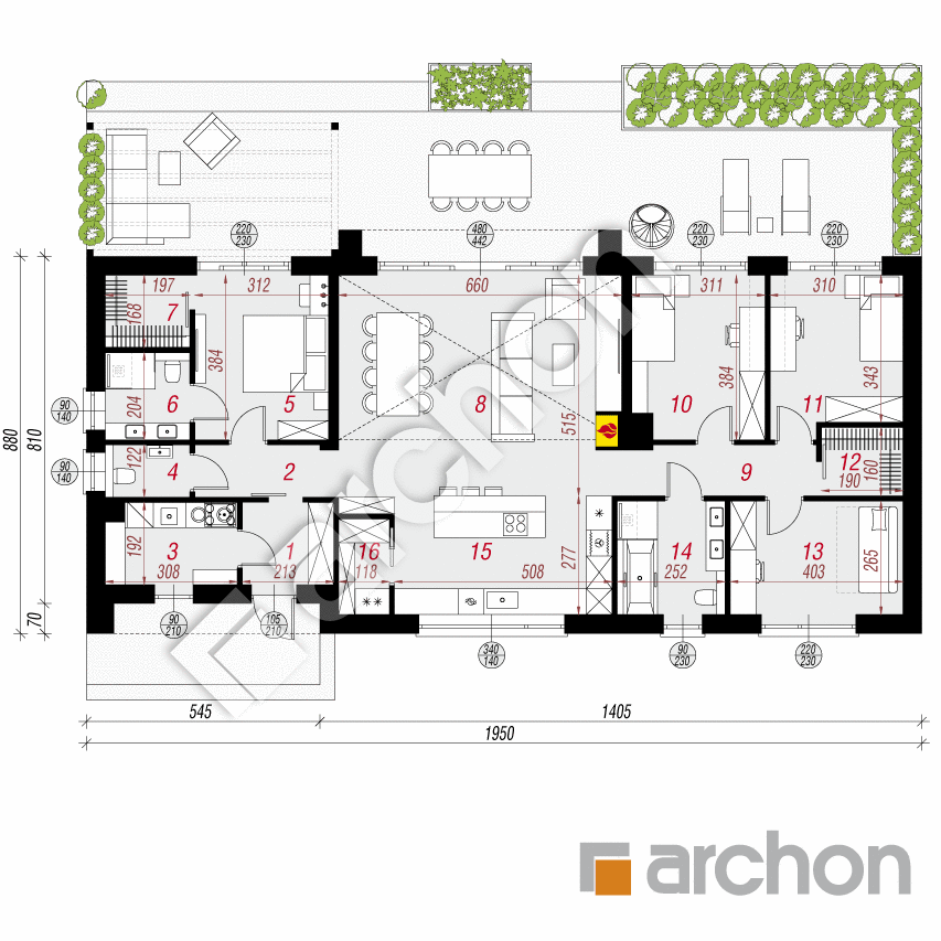 gotowy projekt Dom w modrzewiach 9 (E) rzut parteru