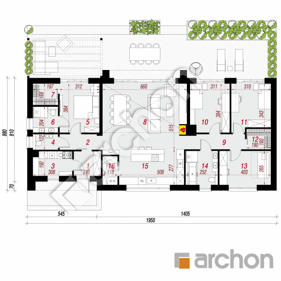 gotowy projekt Dom w modrzewiach 9 (E) rzut parteru