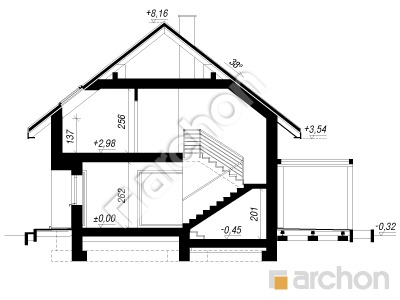 gotowy projekt Dom w wisteriach 21 (E) OZE przekroj budynku