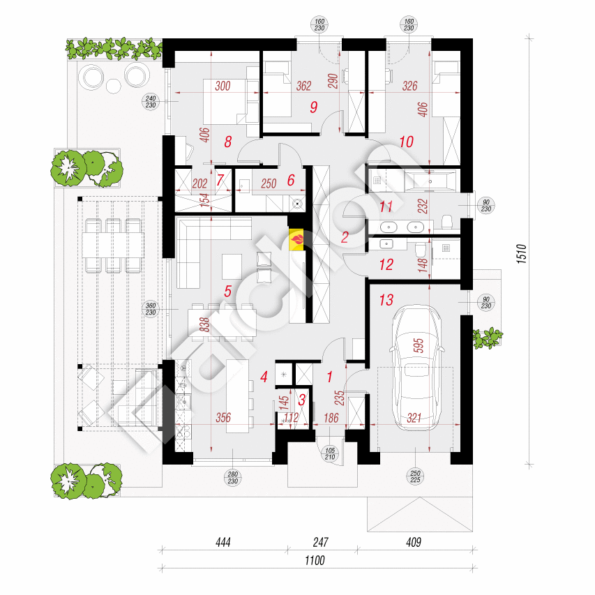 gotowy projekt Dom w cieszyniankach 17 (G) rzut parteru