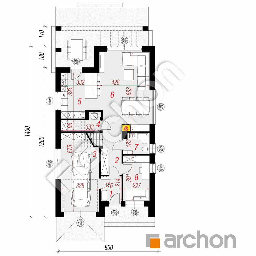 gotowy projekt Dom w laurowiśniach 2 (G) rzut parteru